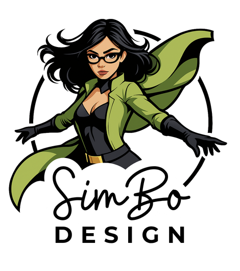 Logo von simbo design mit superheldin