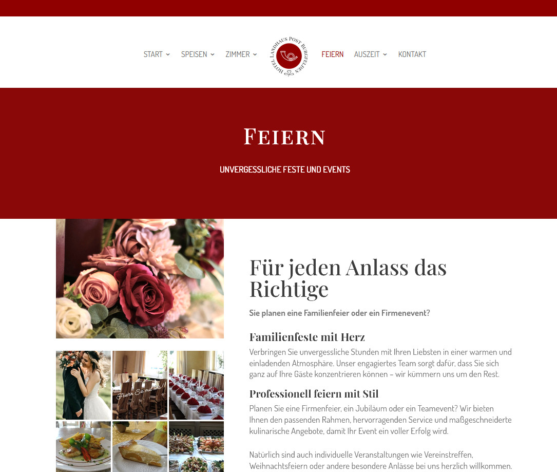 Homepage Screenshot einer Unterseite vom Landhaus Post in Burgfelden