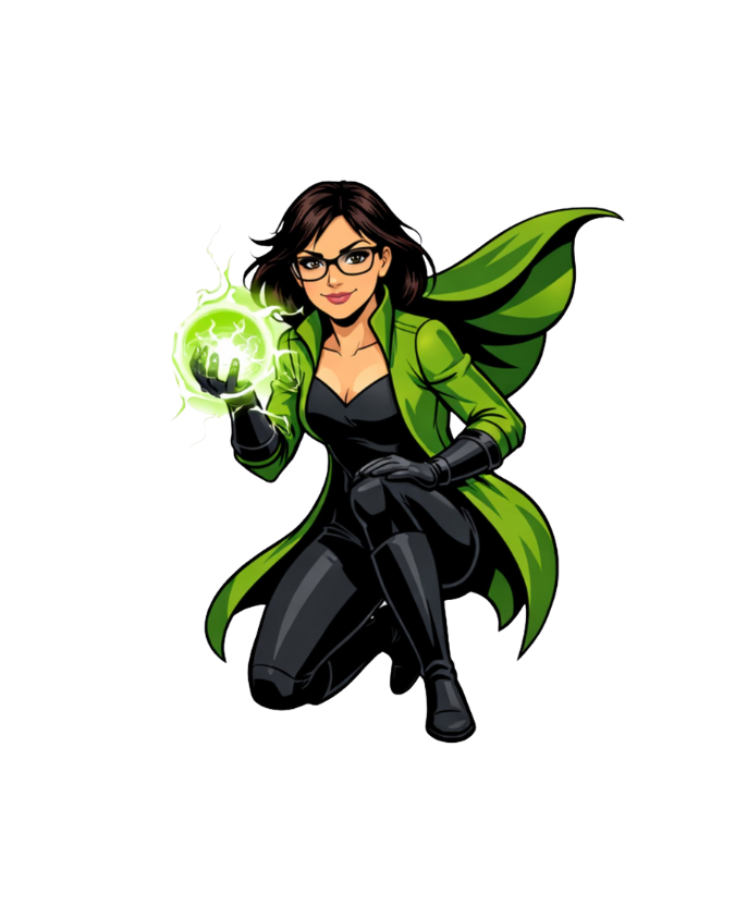 superheldin mit glaskugel