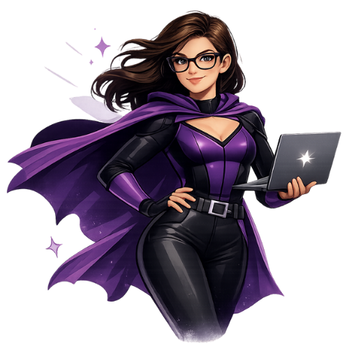 Superheldin in lila Outfit